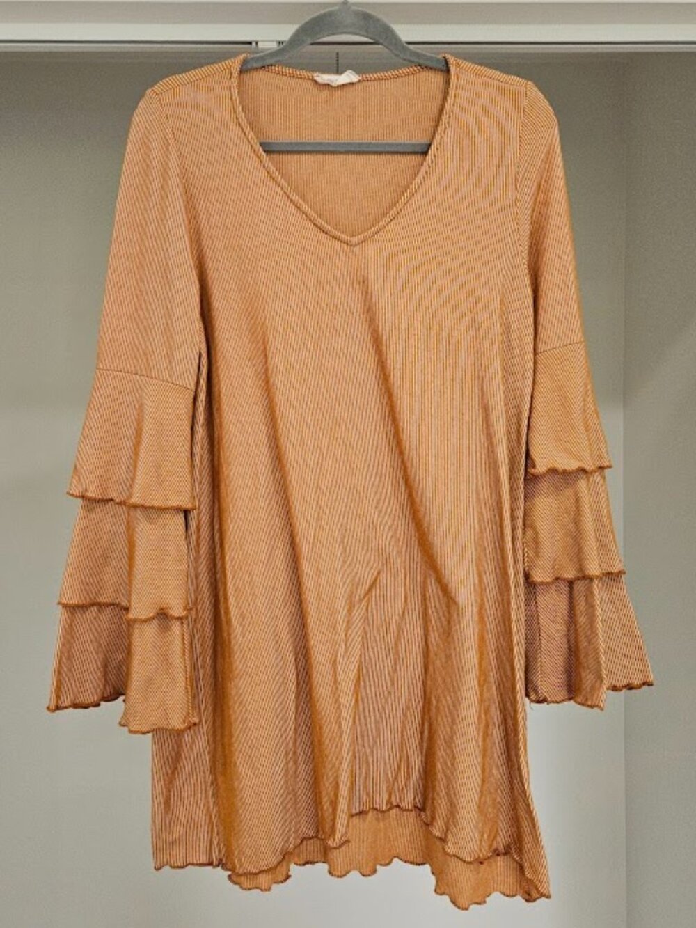 Altar'd state tiered ruffle flare stripe orange mini retro boho bohemian mini